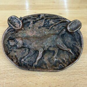 Vintage Metal Brass Lab Pointer Dog Ashtray Tobacco Cigar Cigarette Heavy